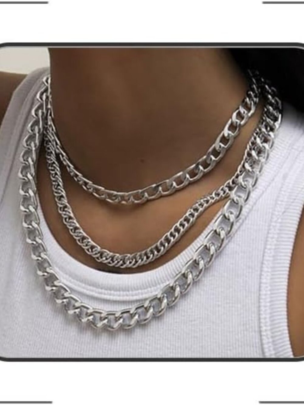 Chunky Silver Necklaces for Women Silver Layered Pirate Necklaces Punk 8090s Hip